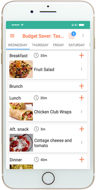 Mobile meal planning app - meal plan