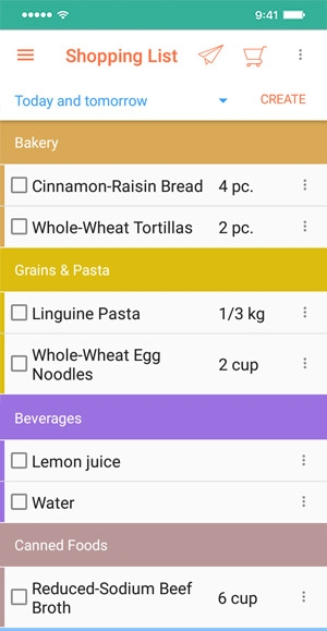 Mobile meal planning app for Android and iOS